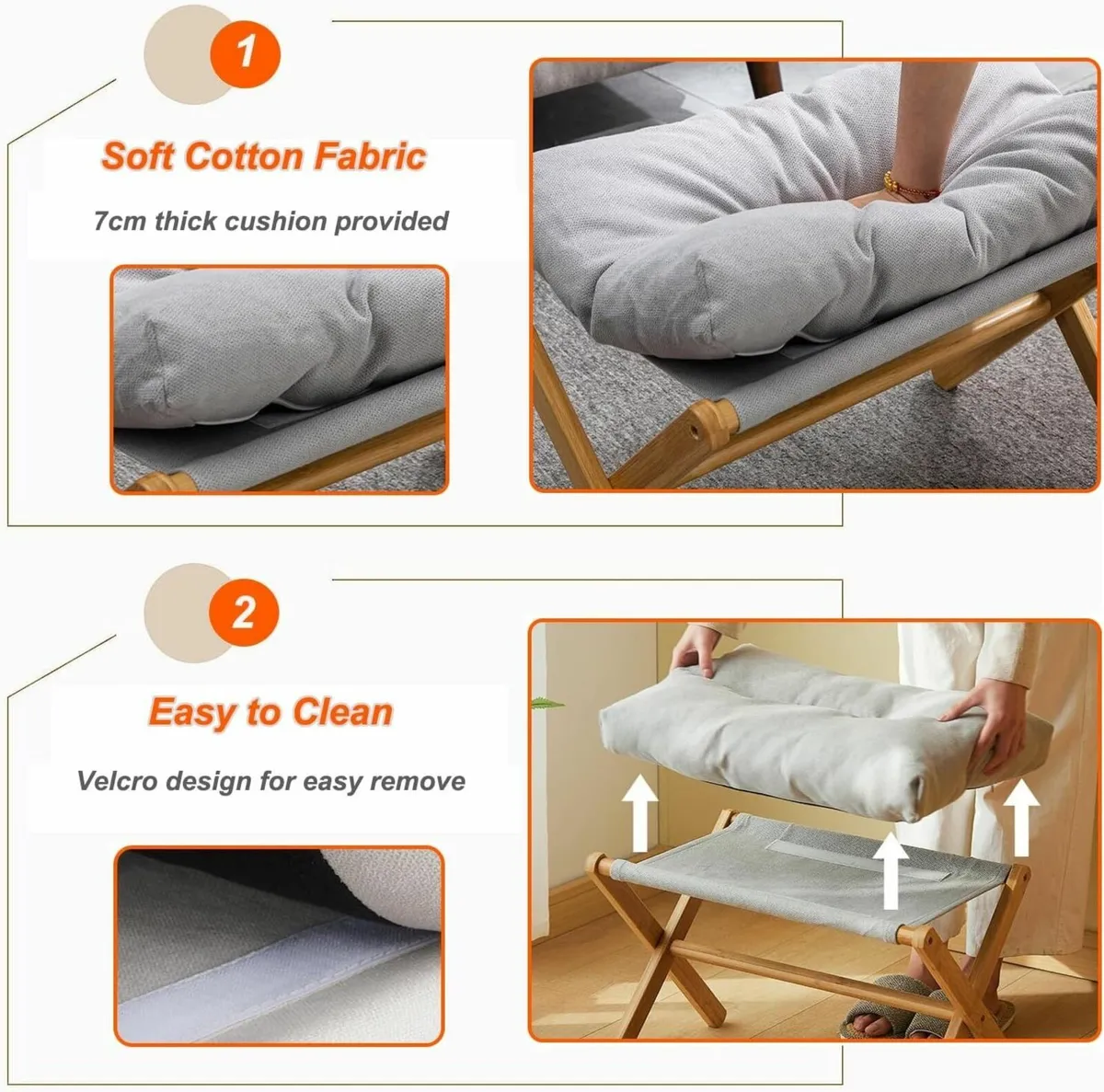 Folding Footrest Stool Bamboo Foot Rest Ottoman - Image 3