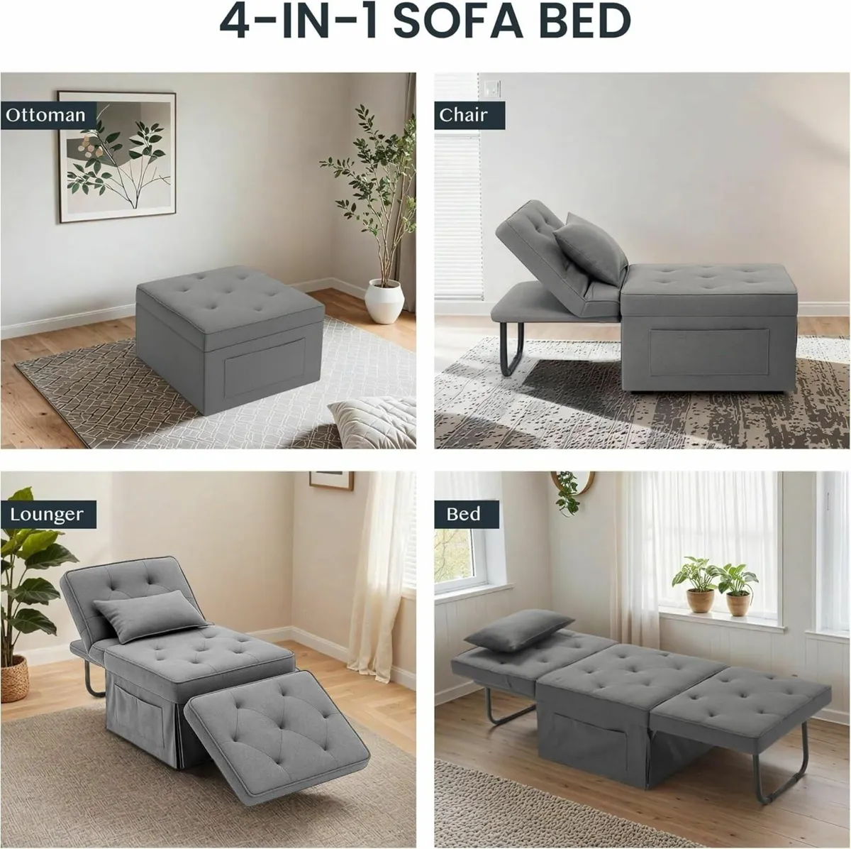 Sofa Bed 4-in-1 Folding Convertible Single Chair - Image 4