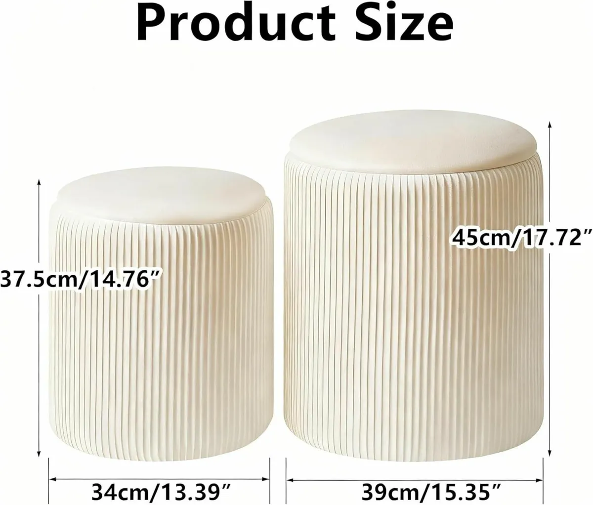 Set of 2 Round Ottoman with Storage Velvet Vanity - Image 3