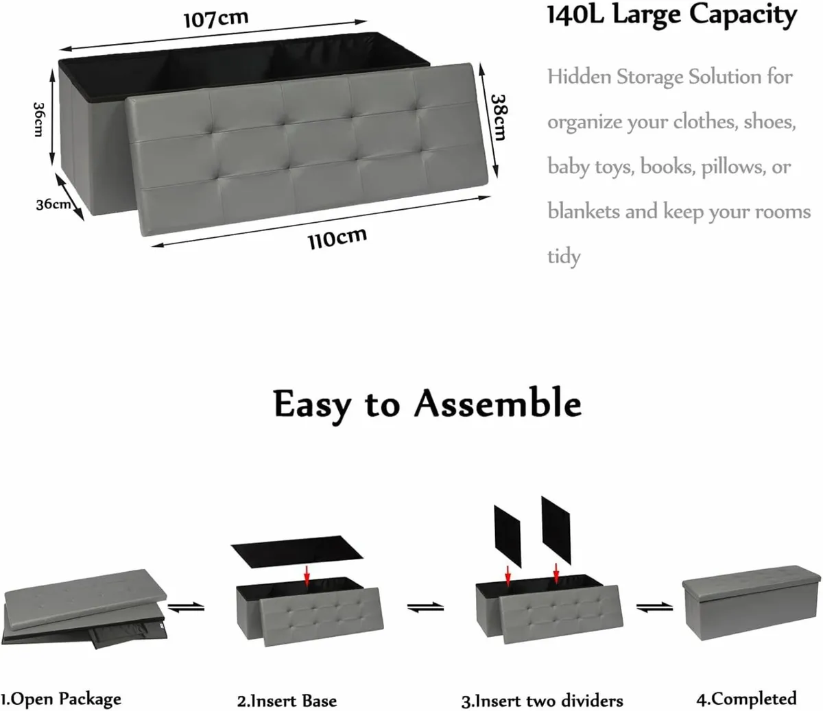 ottoman Storage Boxes Bench Toy Box Chest - Image 3