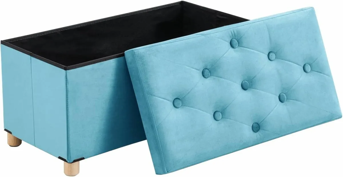 Ottoman Storage Box with 4 Wood Legs Velvet for - Image 3
