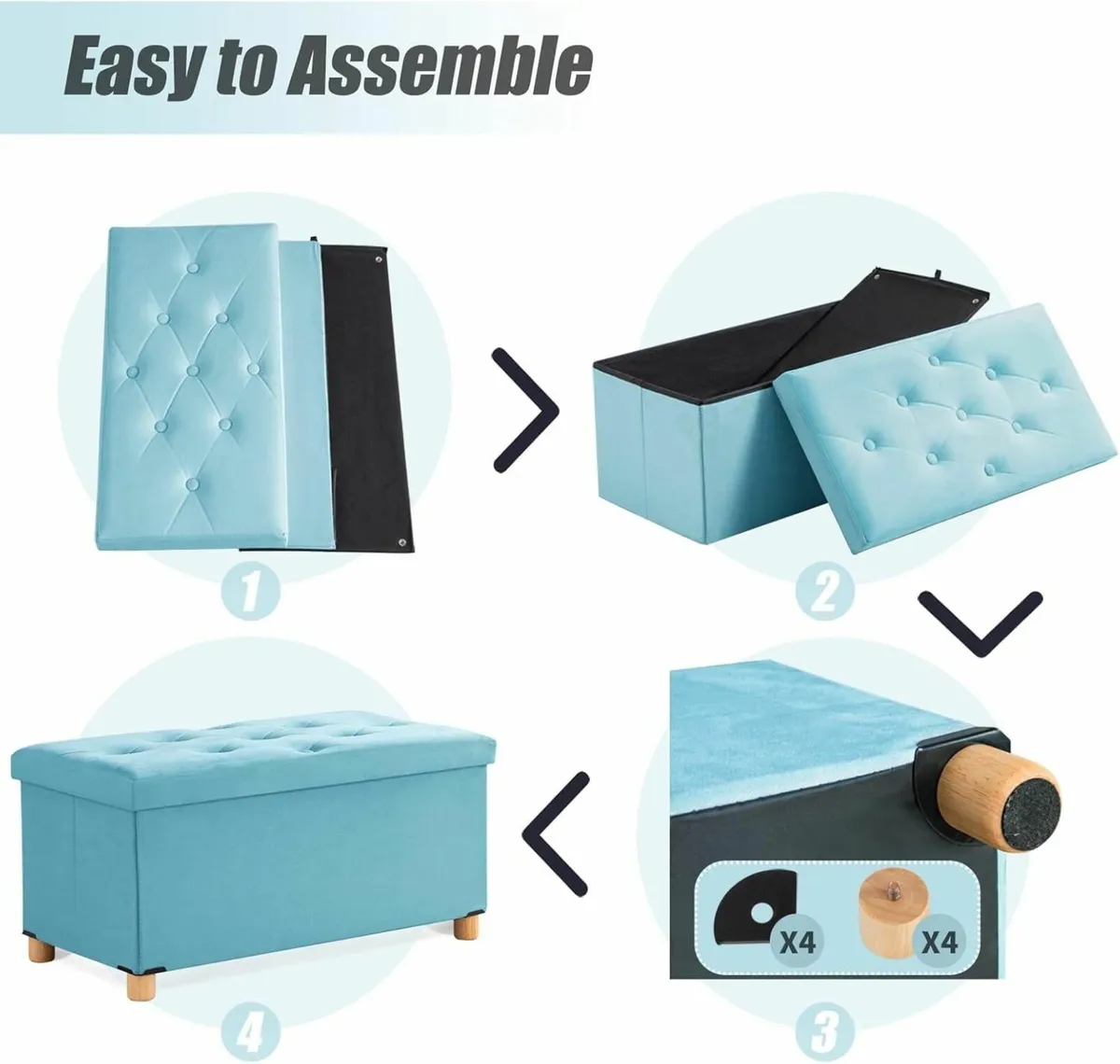 Ottoman Storage Box with 4 Wood Legs Velvet for - Image 4