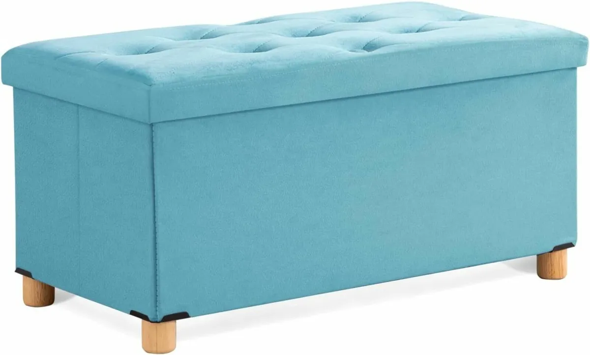 Ottoman Storage Box with 4 Wood Legs Velvet for - Image 1
