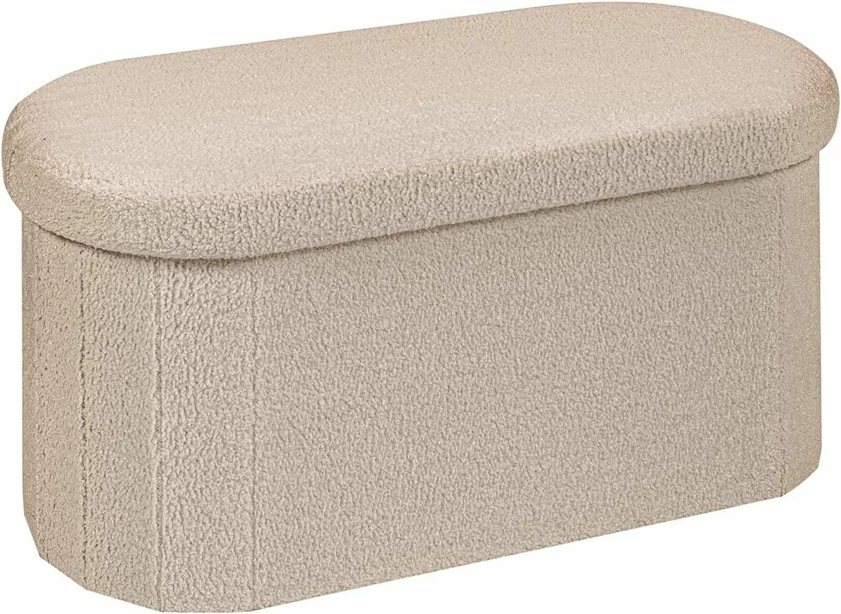 Folding Ottoman Storage Bench Boucle Footstool - Image 1