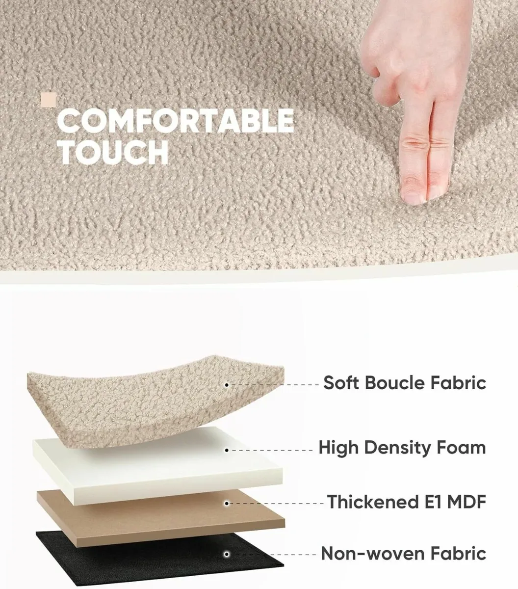 Folding Ottoman Storage Bench Boucle Footstool - Image 4