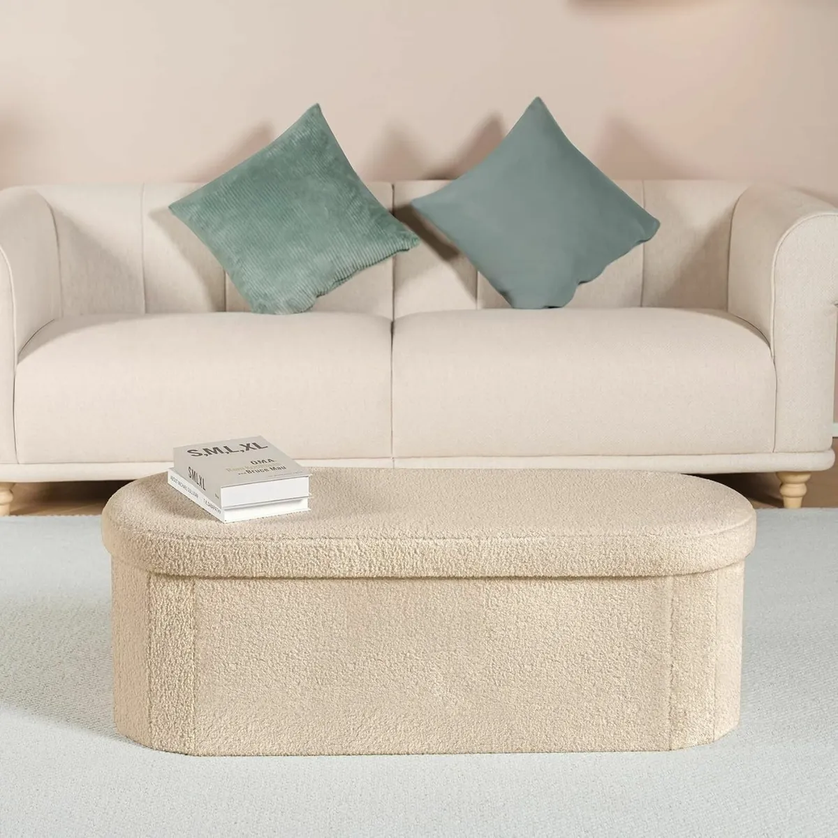 Ottoman Storage Bench Folding Boucle Footstool - Image 2