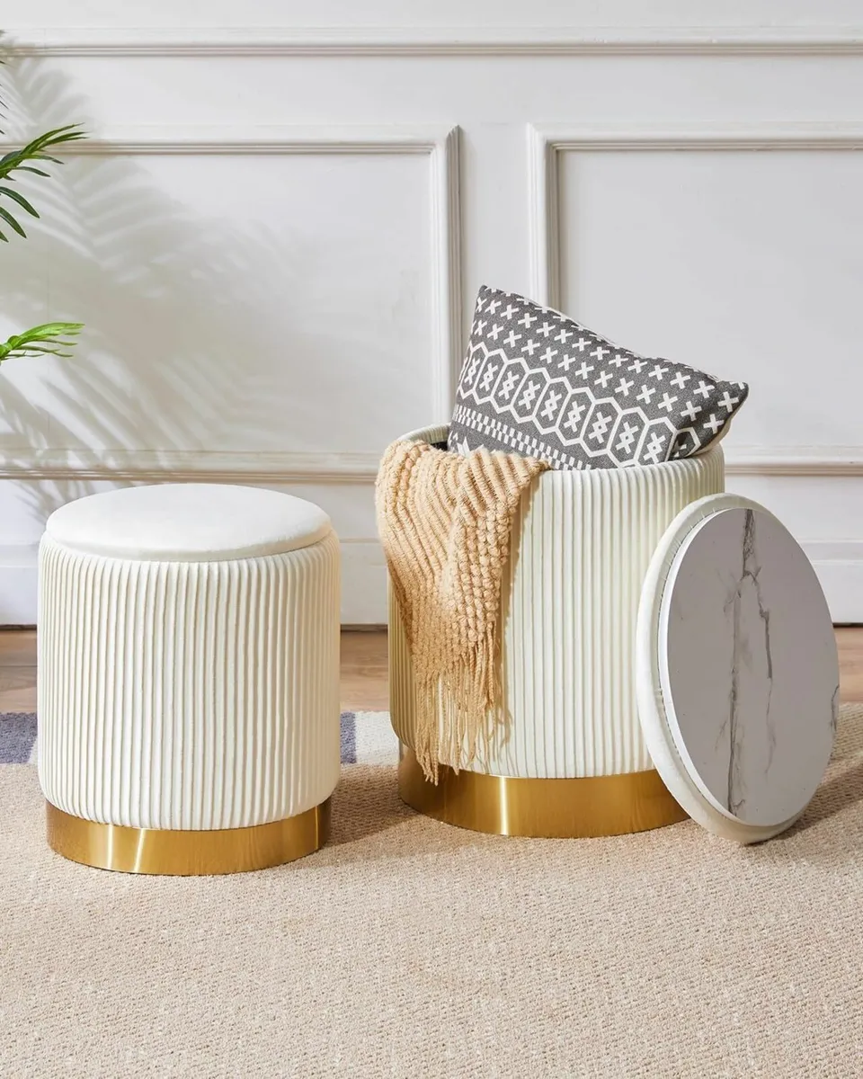 Set of 2 Round Ottoman with Storage for Metal - Image 2
