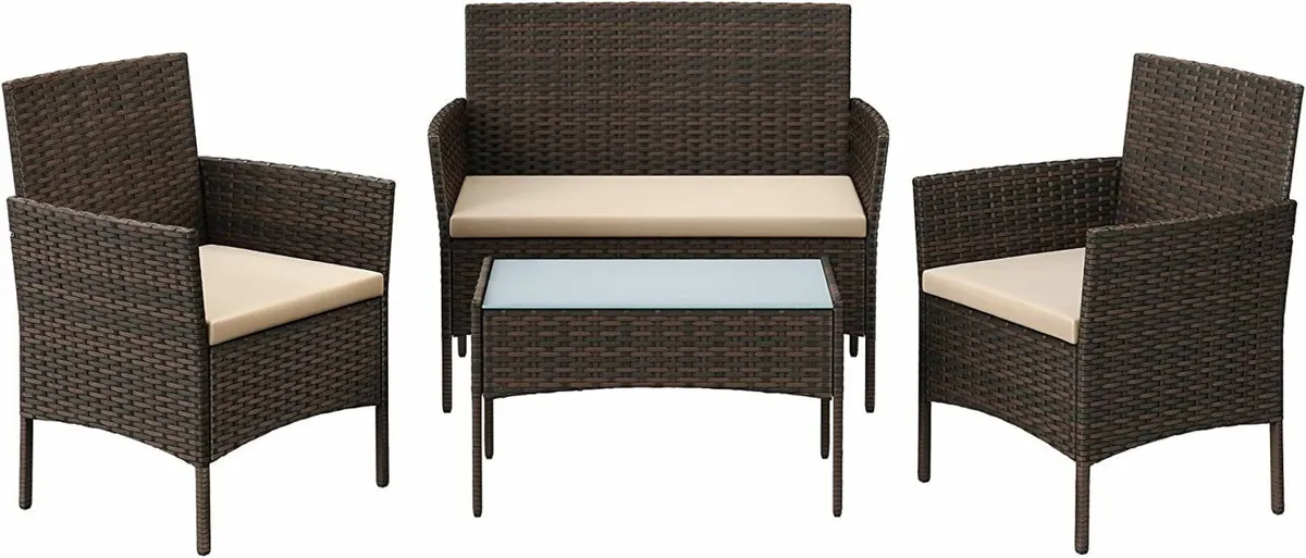 4pc Rattan Garden Furniture Set Wicker Cushions - Image 1