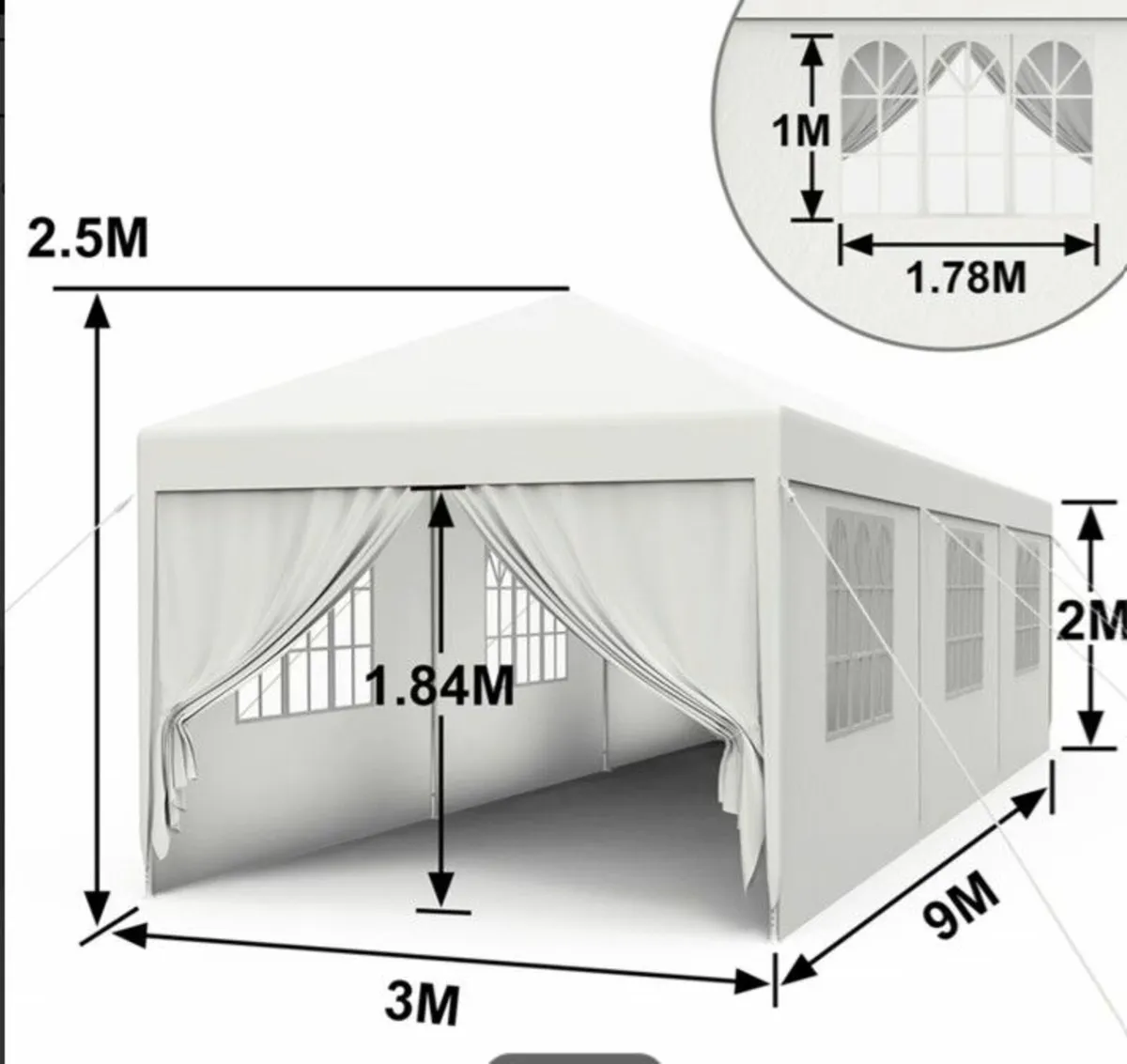 3x9m Garden Pavilion Party Tent with 8 Side Panels - Image 4