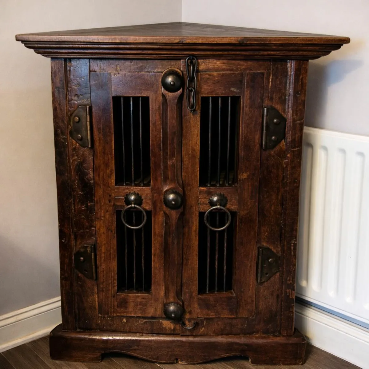 Antique Indonesian Solid Wood Corner Cabinet - Image 1