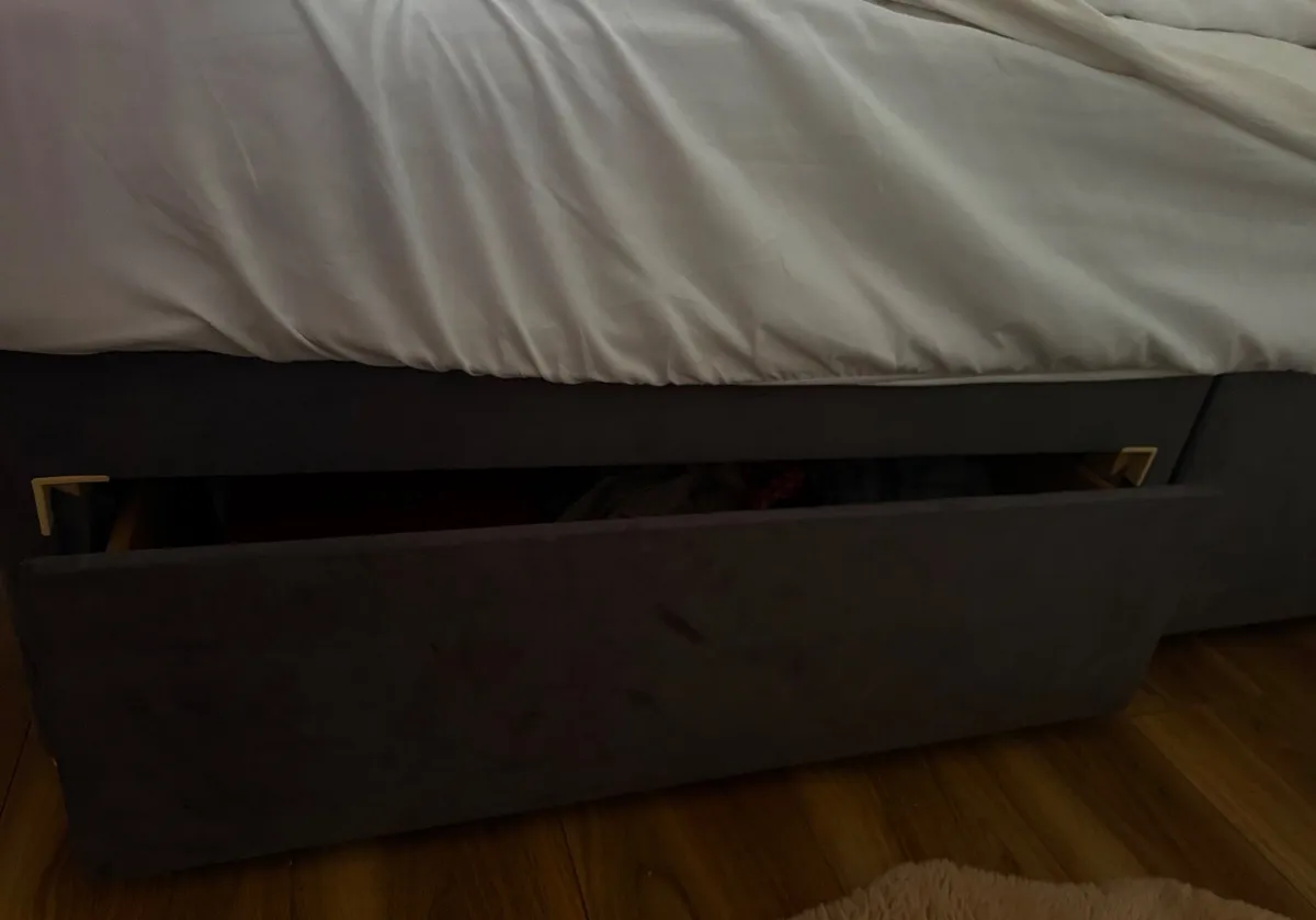 Double Bed Grey with Mattress &Storage Drawers - Image 3