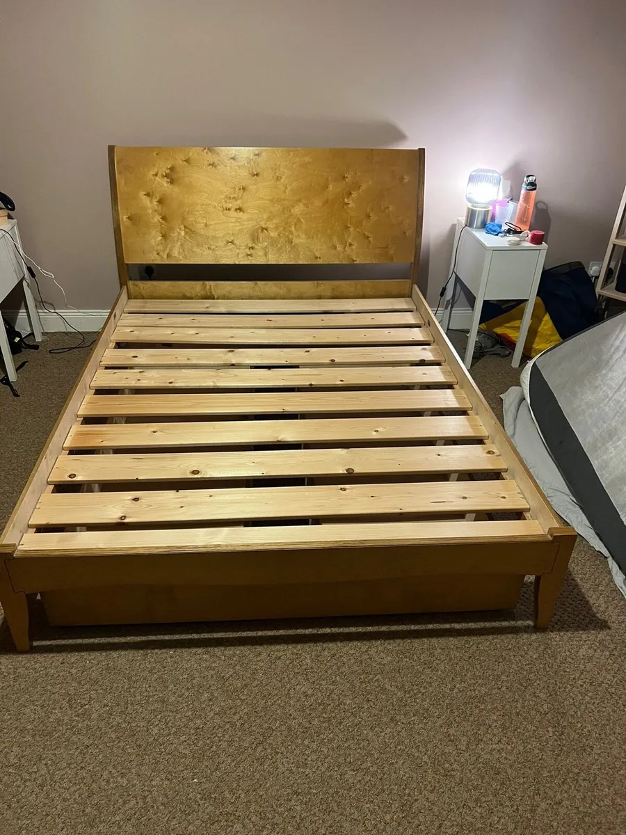 Wooden king size bed frame with drawers - Image 1