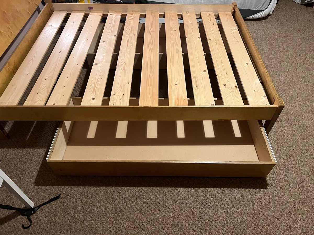 Wooden king size bed frame with drawers - Image 2
