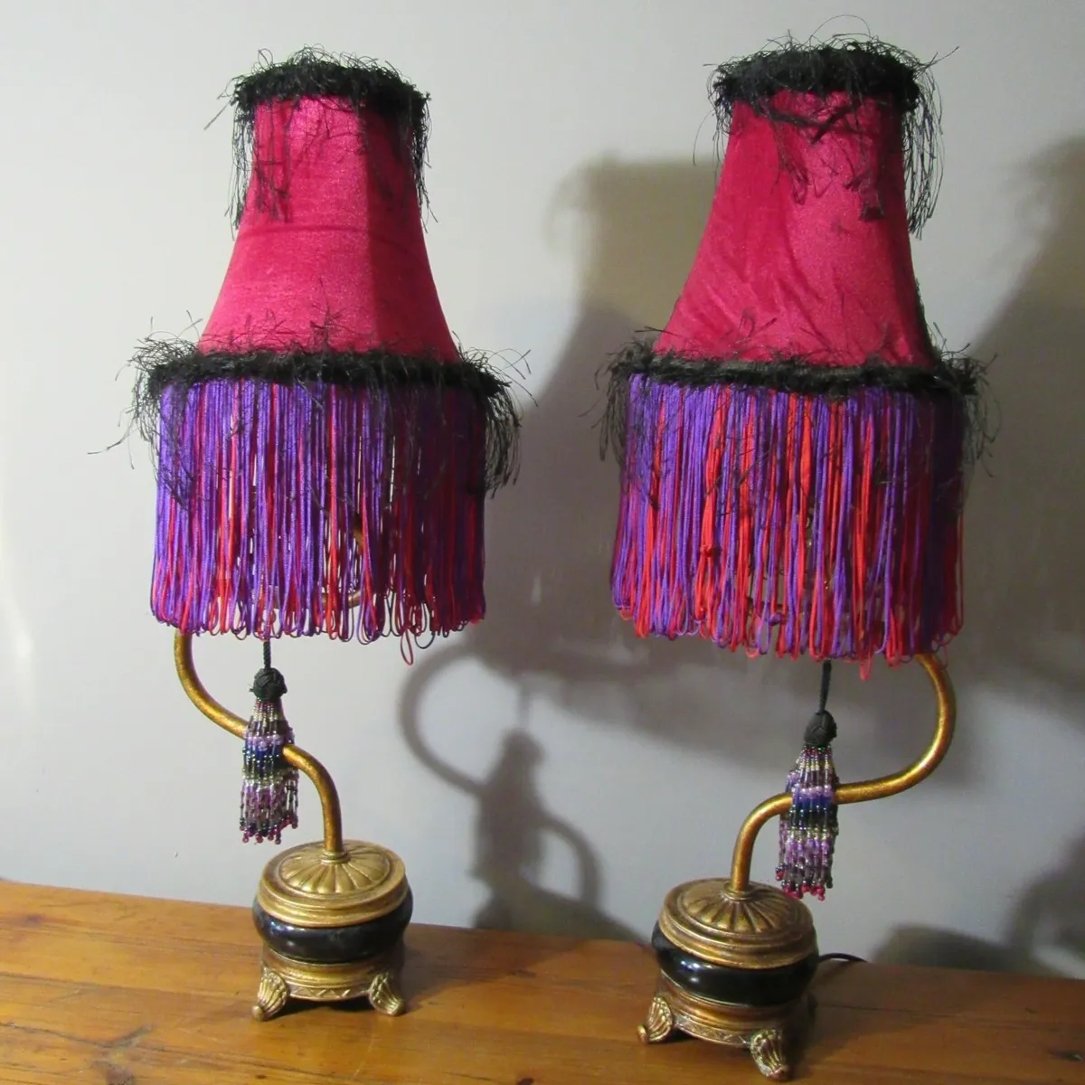 Pair of Decorative Table Lamps with Fringe Shades - Image 1