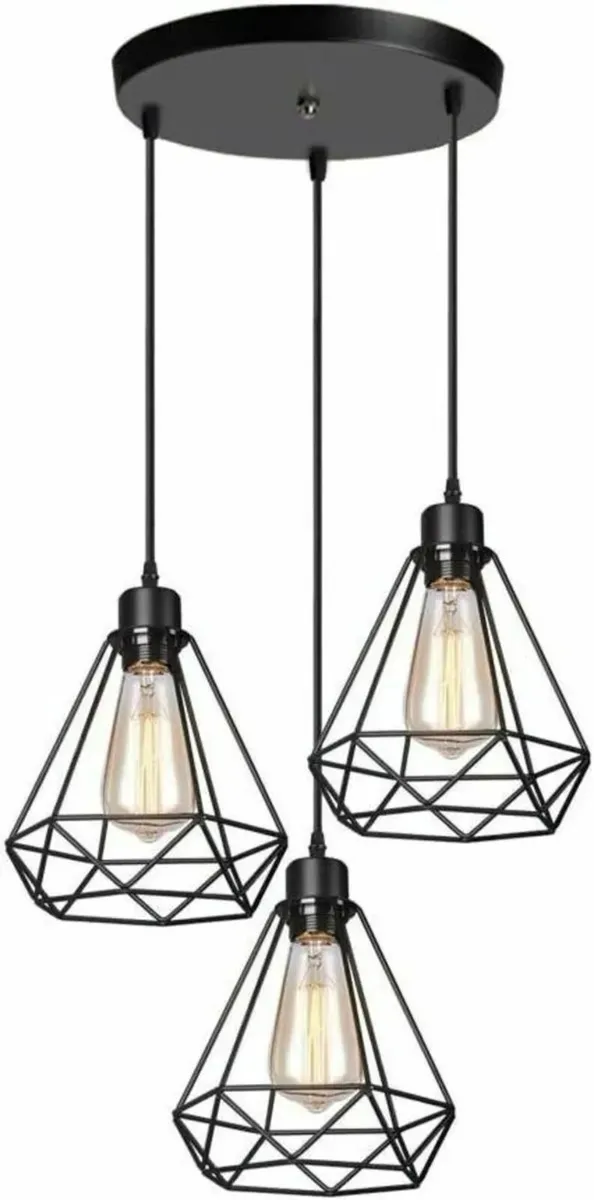 Industrial Black Cage Pendant Light 3-Light - Image 1