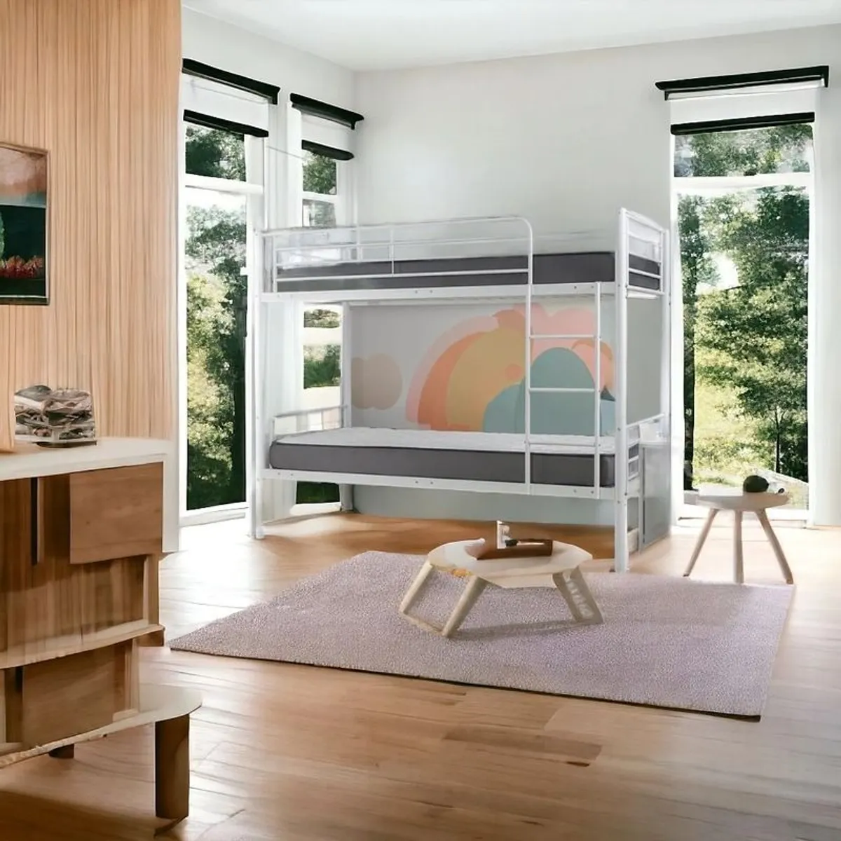 Metal Single Bunk Bed Frame- white- Free Deliver - Image 1