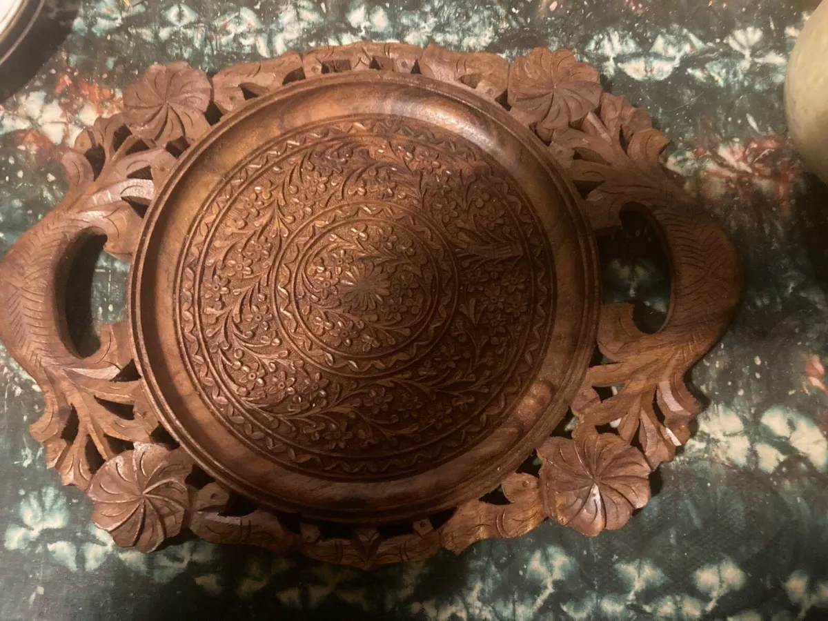 Hand craved wooden tray free postage