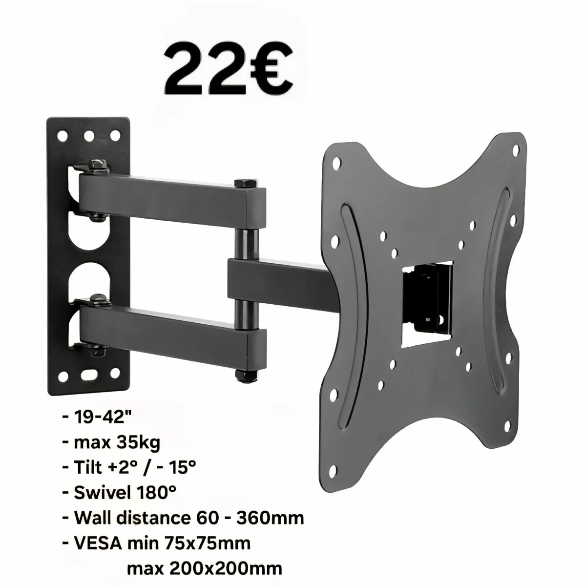 TV Wall Mount Bracket Arm Tilt Swivel 19-42" - Image 1