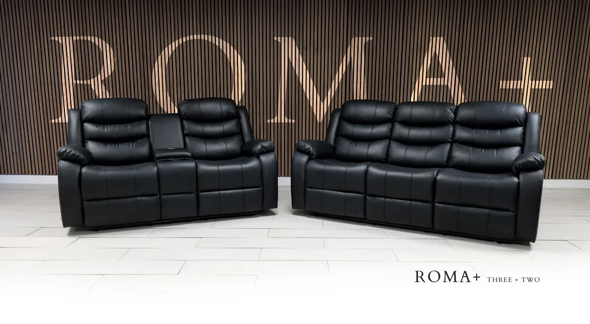 Black 3+2 Roma Wireless Charging Leather Recliner - Image 1