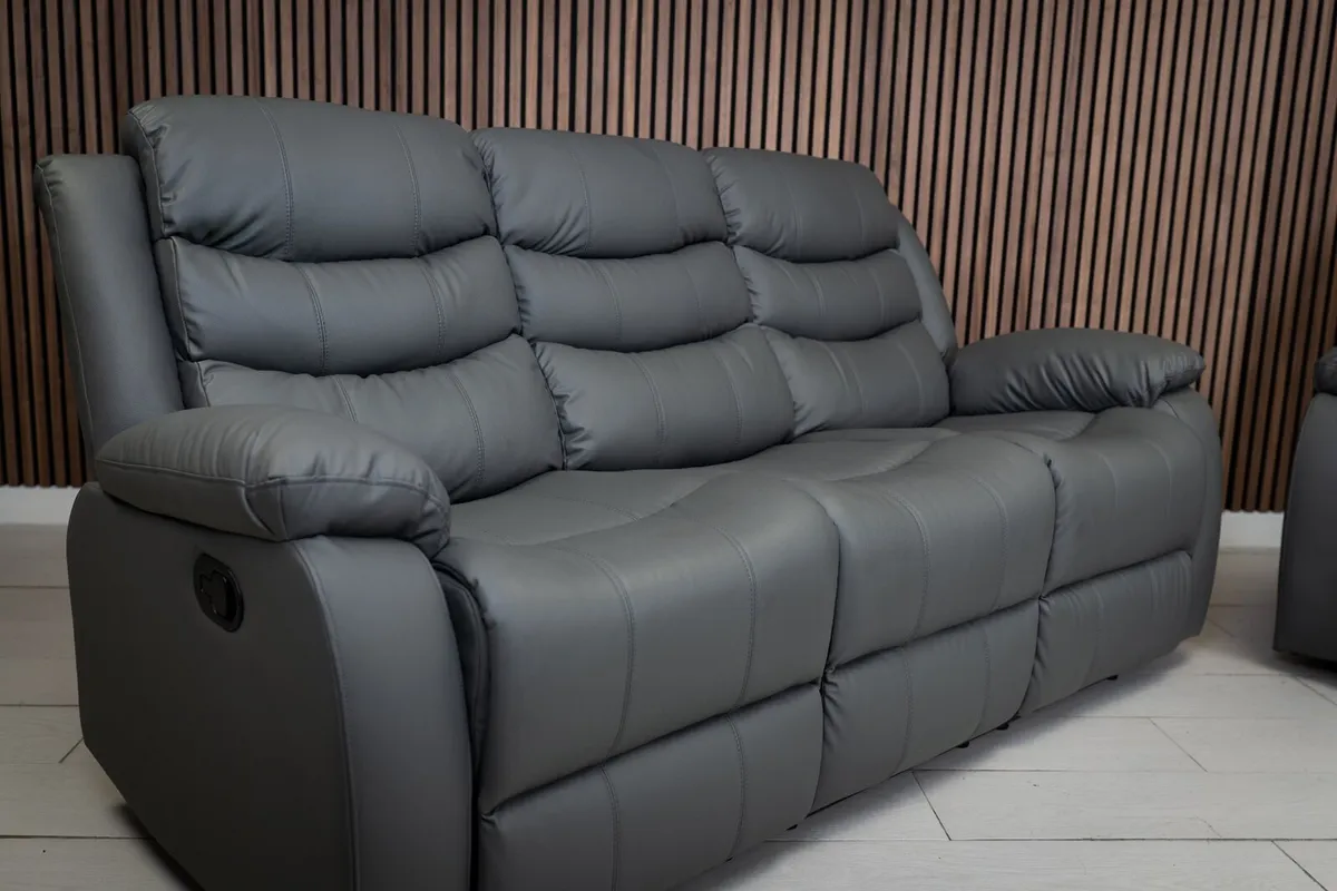 Dark Grey Leather Wireless Charging Recliner Sofa - Image 2