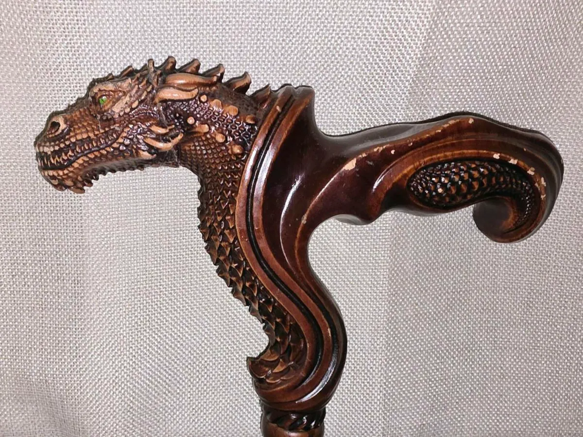 RARE, HUGE DRAGON, Hand Carved Birchwood 28"Cane - Image 2