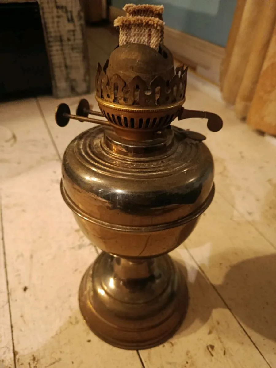 100 year old + wick brass lantern with glass globe - Image 1