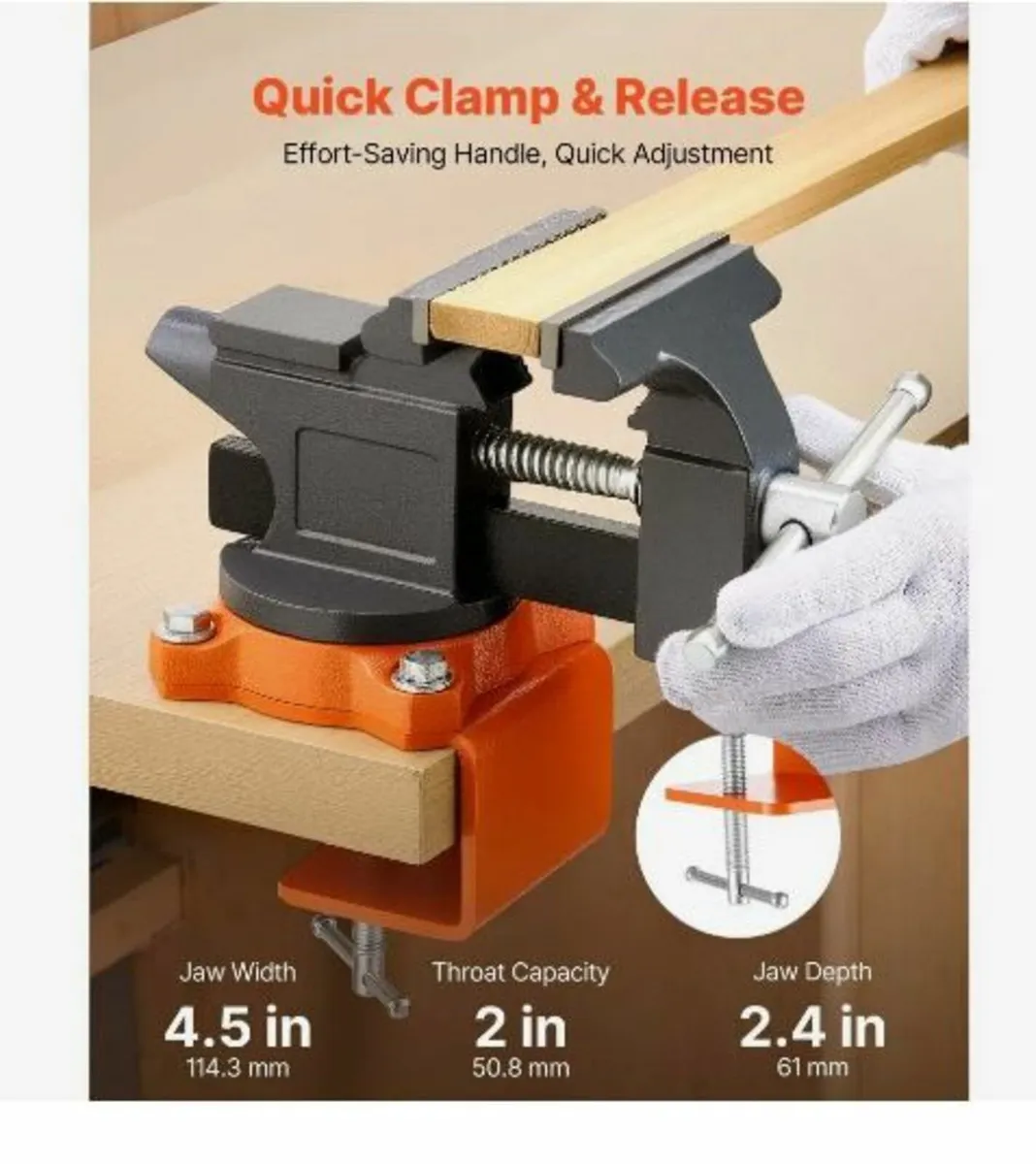 Bench Vise, 4.5 Inch, Portable Workbench - Image 4