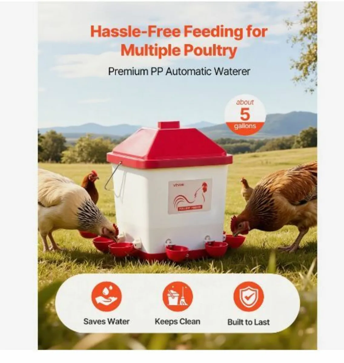 19L Automatic Chicken Waterer, 6 Water Ports - Image 4