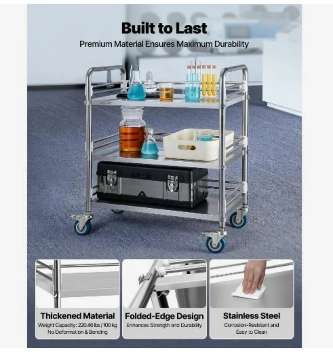 Stainless Steel Cart, 3-Tier - Image 3