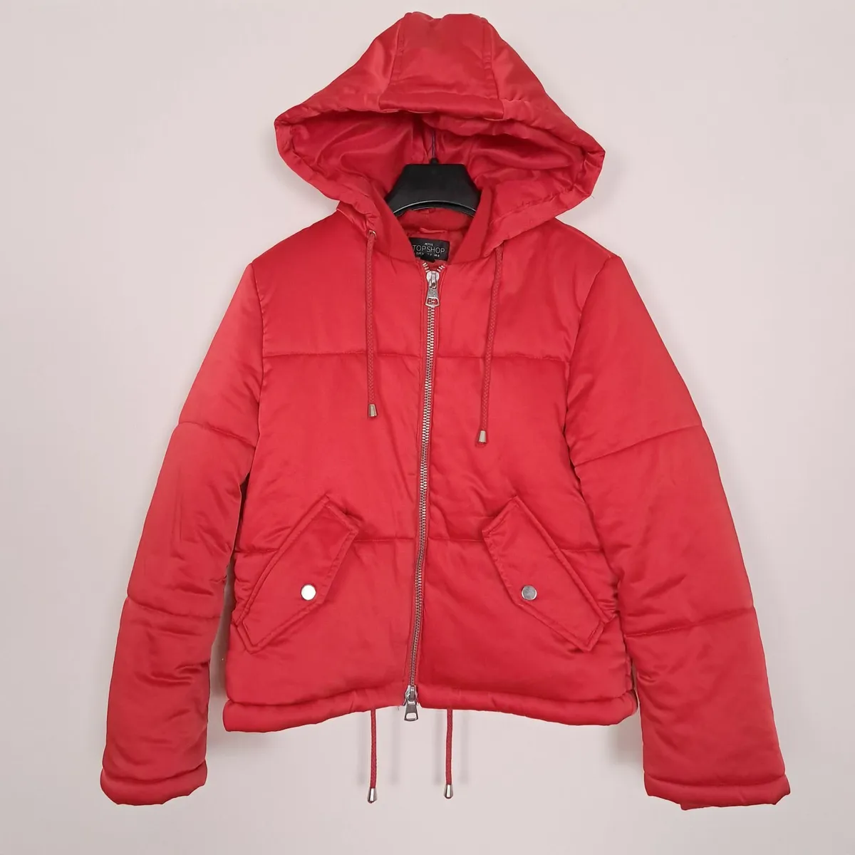Topshop Bright Red Puffer Jacket Hooded 8UK/36EU - Image 1