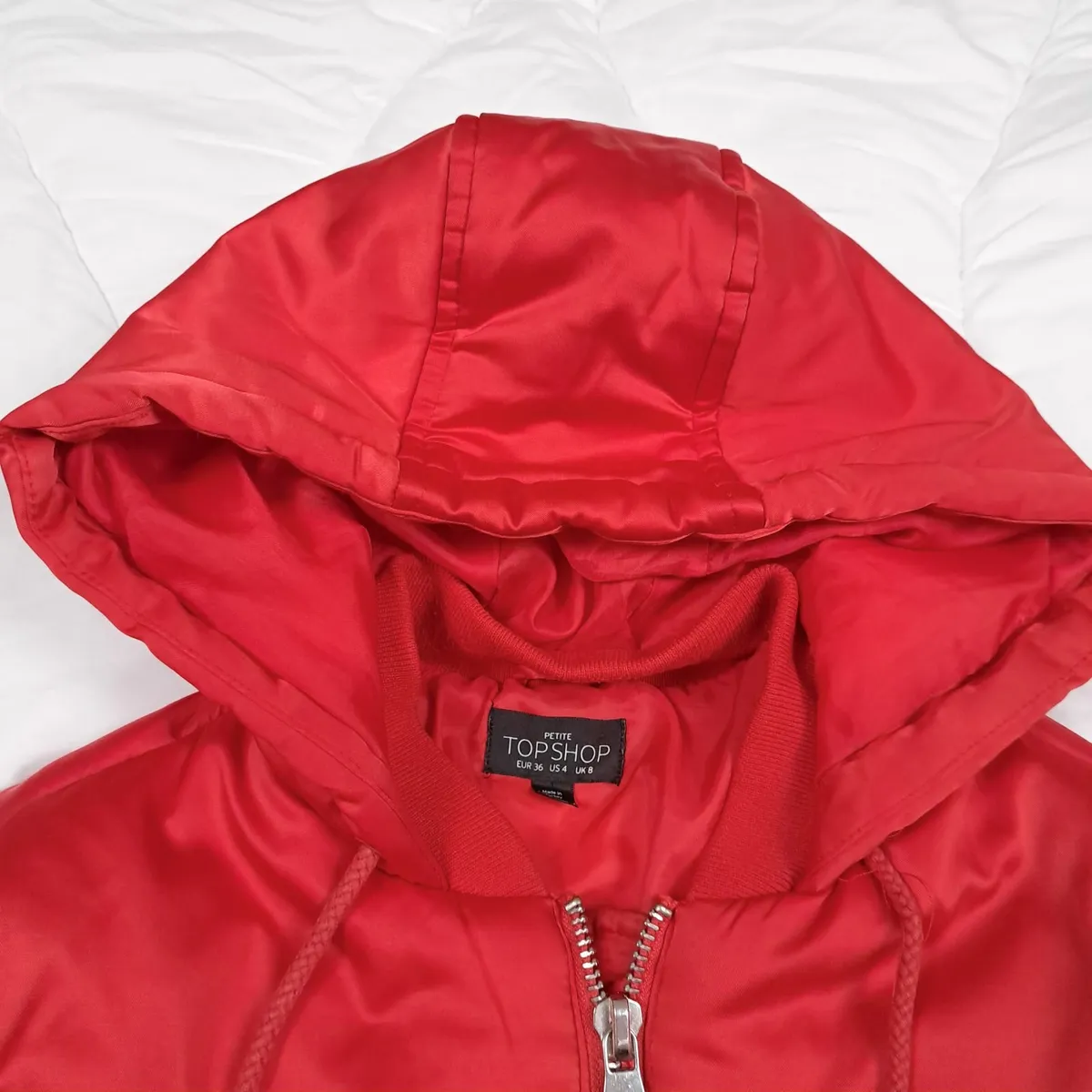 Topshop Bright Red Puffer Jacket Hooded 8UK/36EU - Image 2