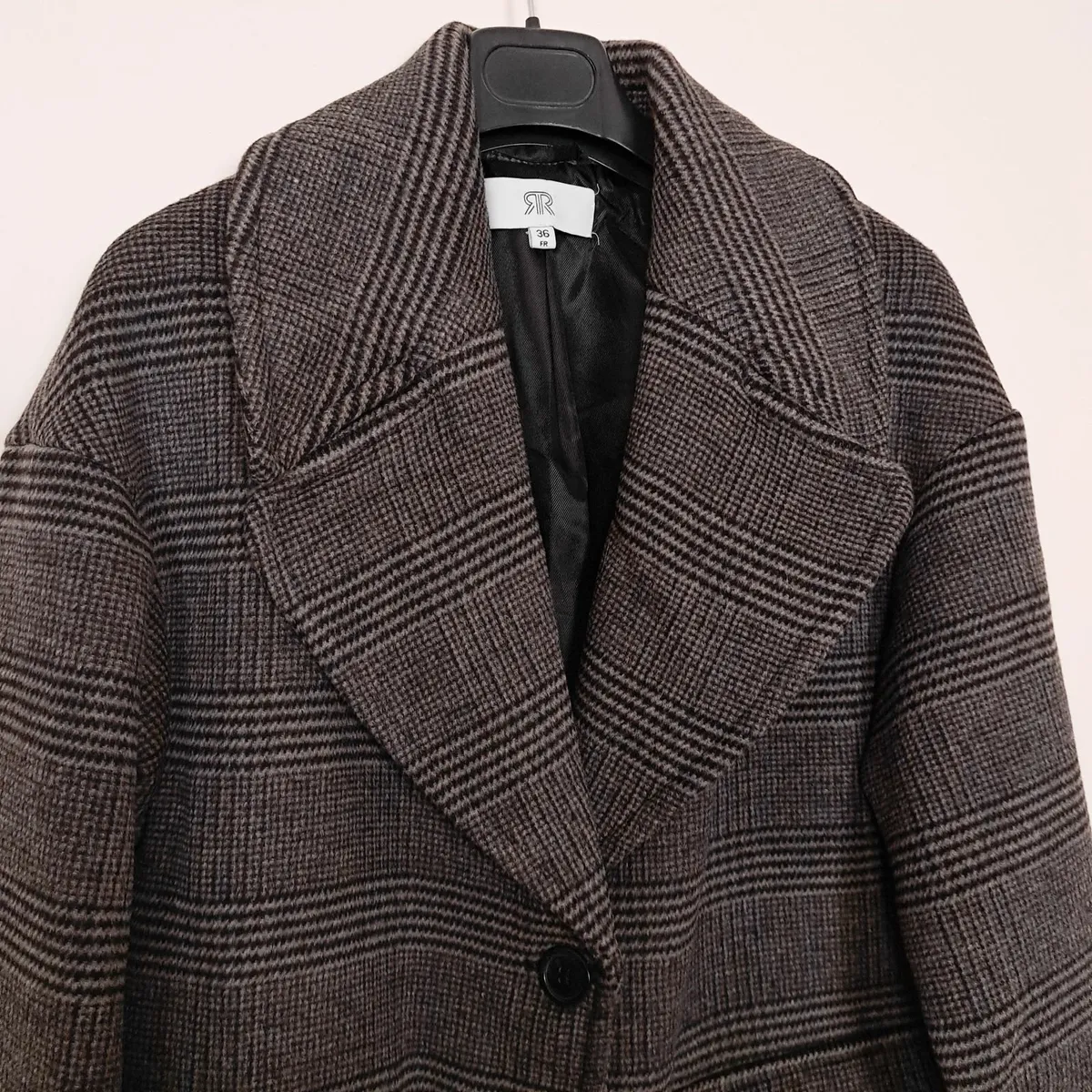 La Redoute Grey Brown Plaid Wool Coat 8UK/36EU - Image 4