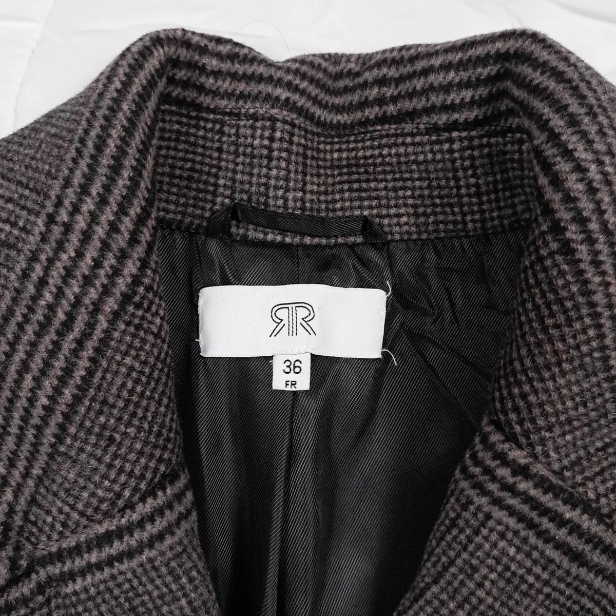 La Redoute Grey Brown Plaid Wool Coat 8UK/36EU - Image 3