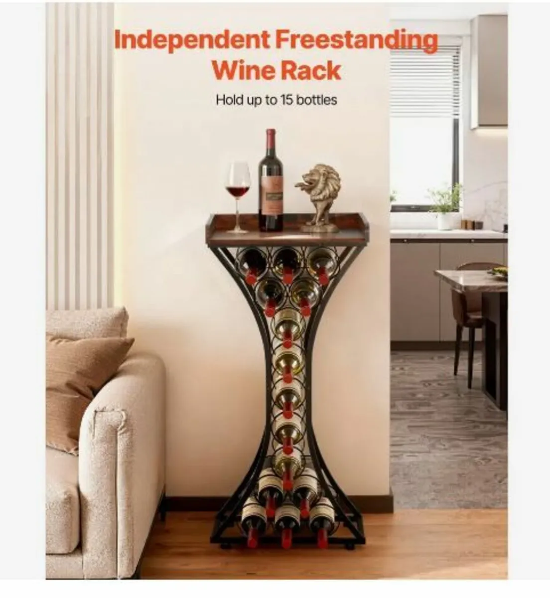 15 Bottle Wine Rack,Iron Freestanding - Image 2