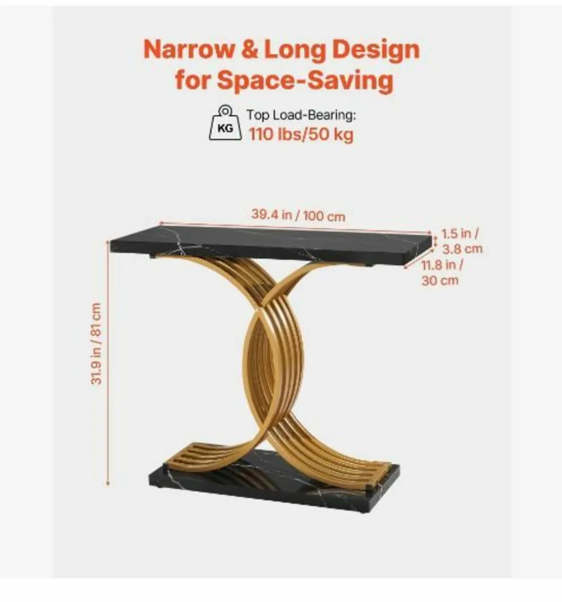 100 cm Gold Console Table - Image 2