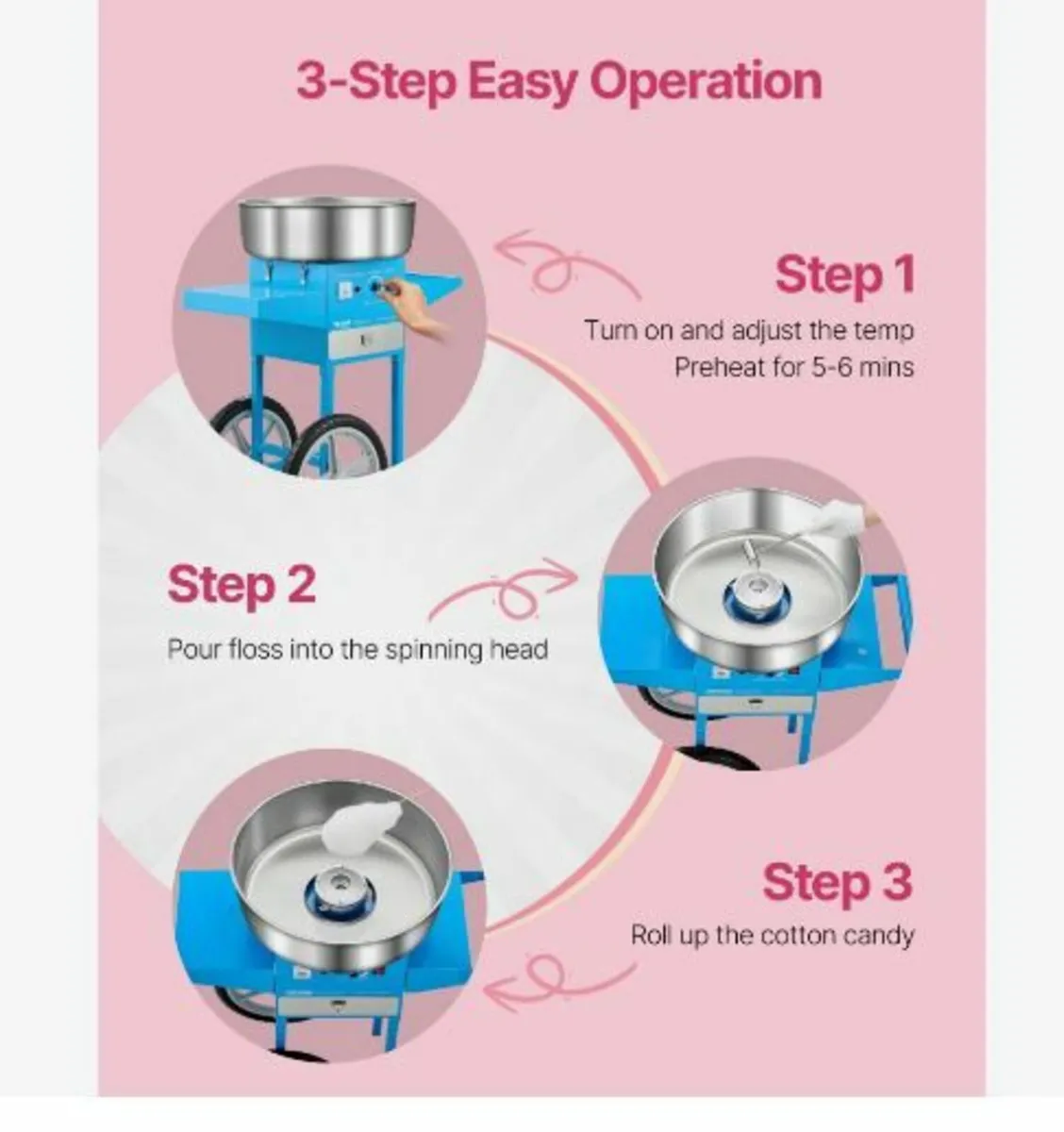 Electric Cotton Candy Machine with Cart, 1000W - Image 1