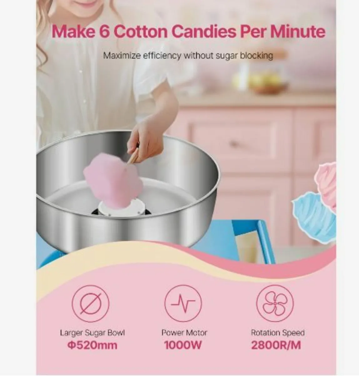 Electric Cotton Candy Machine with Cart, 1000W - Image 4