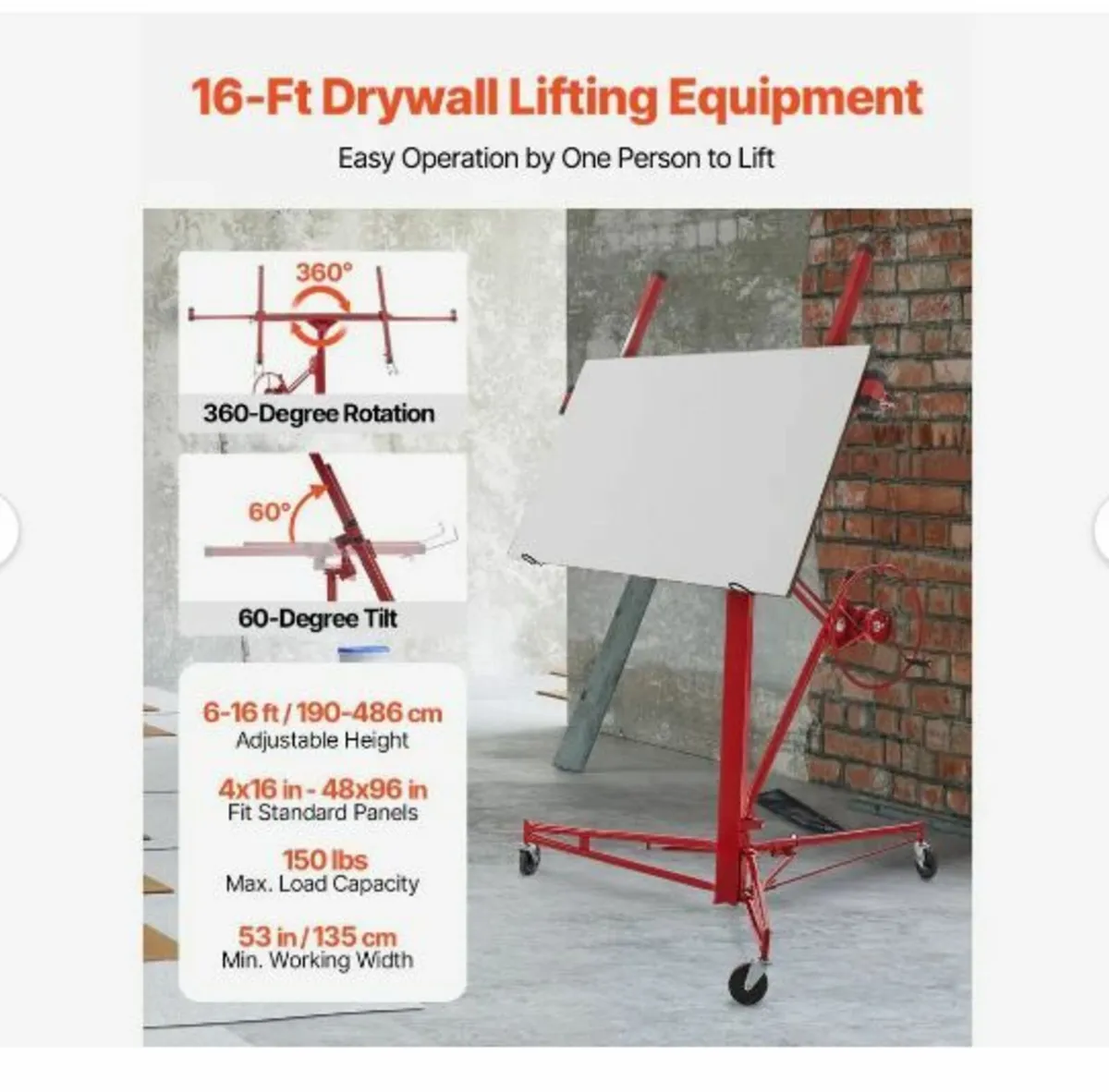 Drywall Rolling Lifter Panel, 16ft Sheetrock Lift - Image 2
