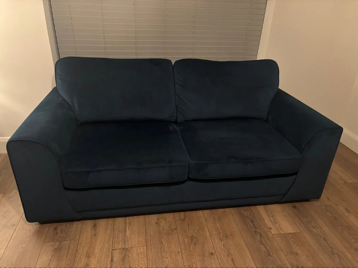 Blue Velvet Large 2 Seater Couch - Image 1