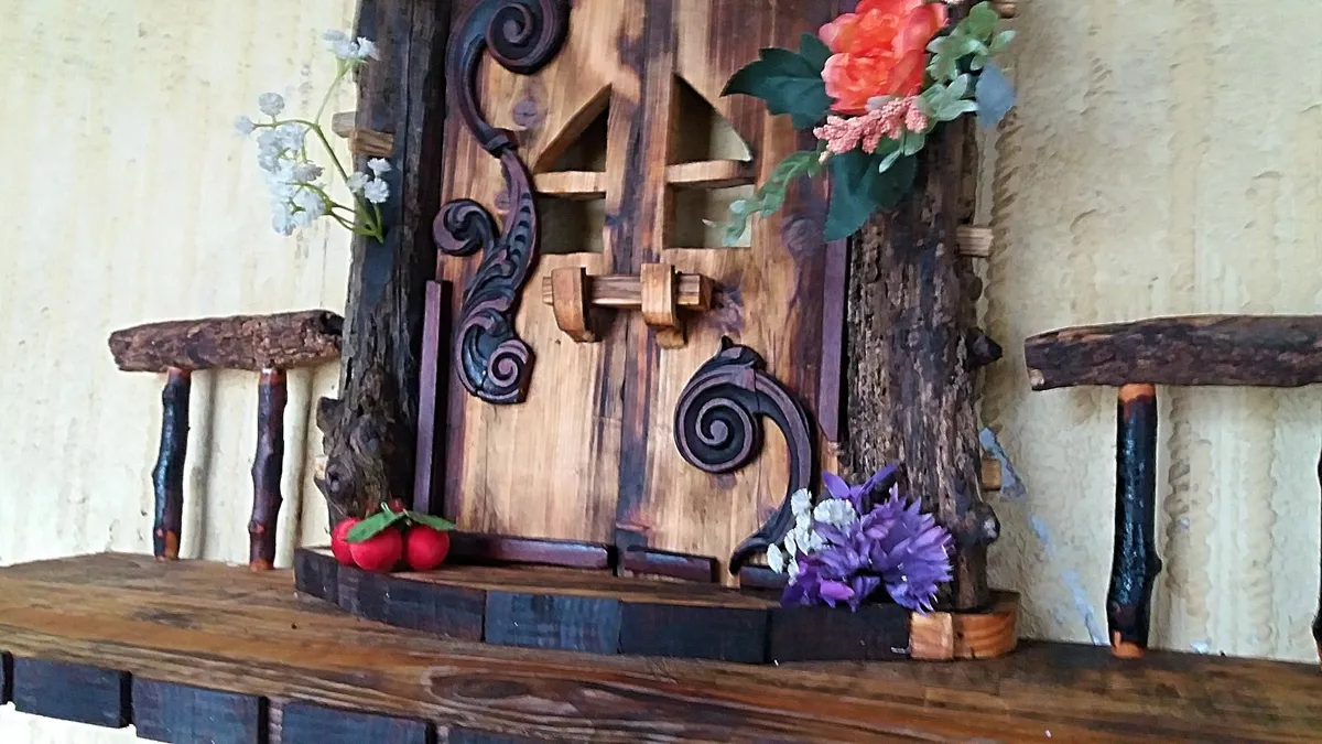 Rustic  driftwood hobbit door floating shelf...LGE - Image 4