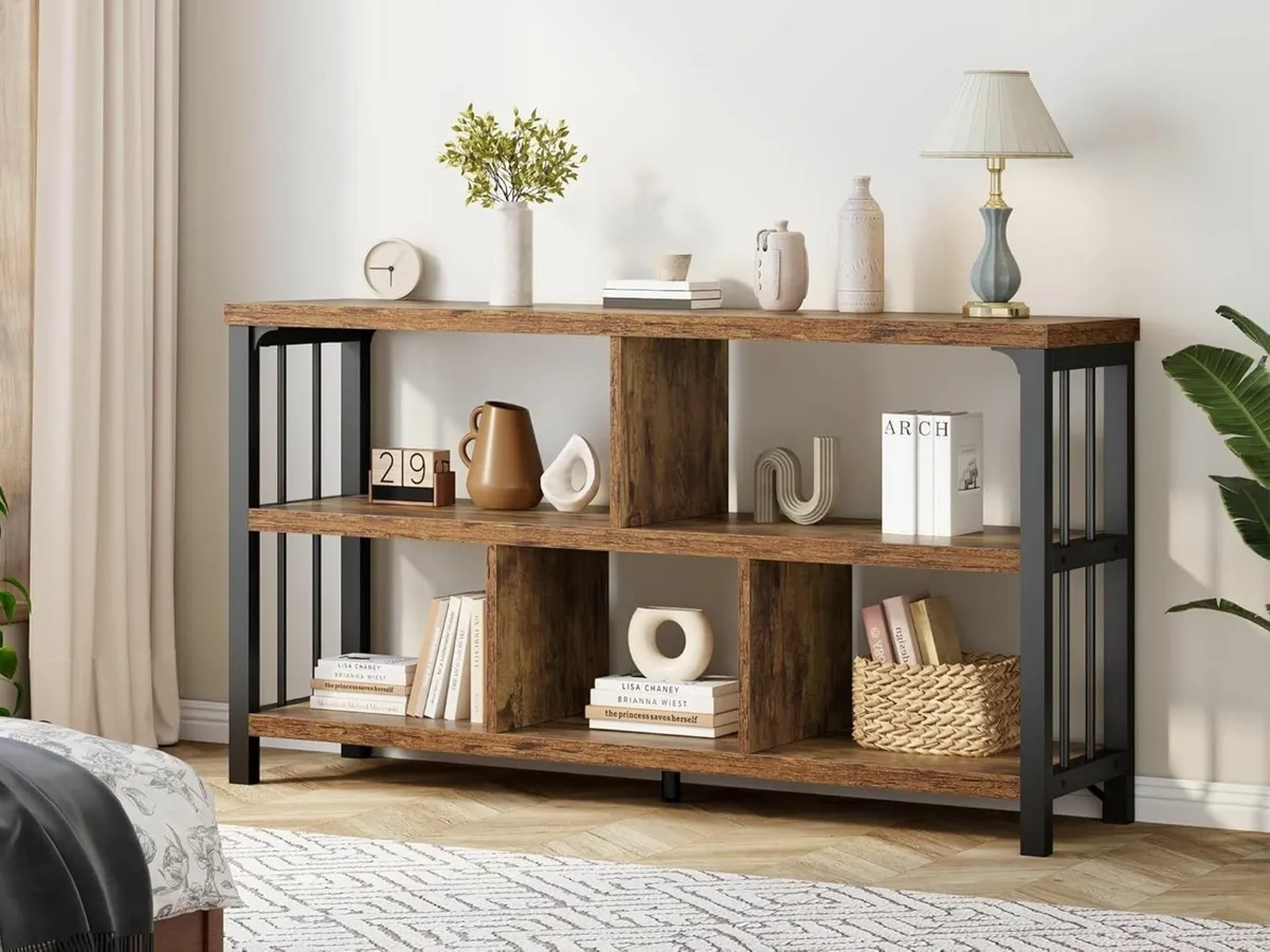 Farmhouse 3 Tier Open Book Shelf Wood and Metal 5 - Image 4