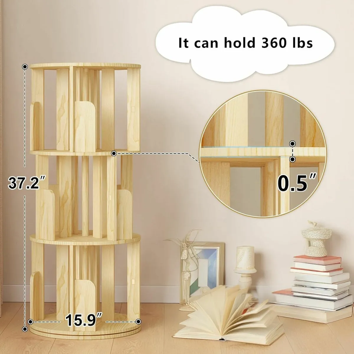 Rotating Bookshelf 3 Tier Floor Standing Bookcase - Image 2