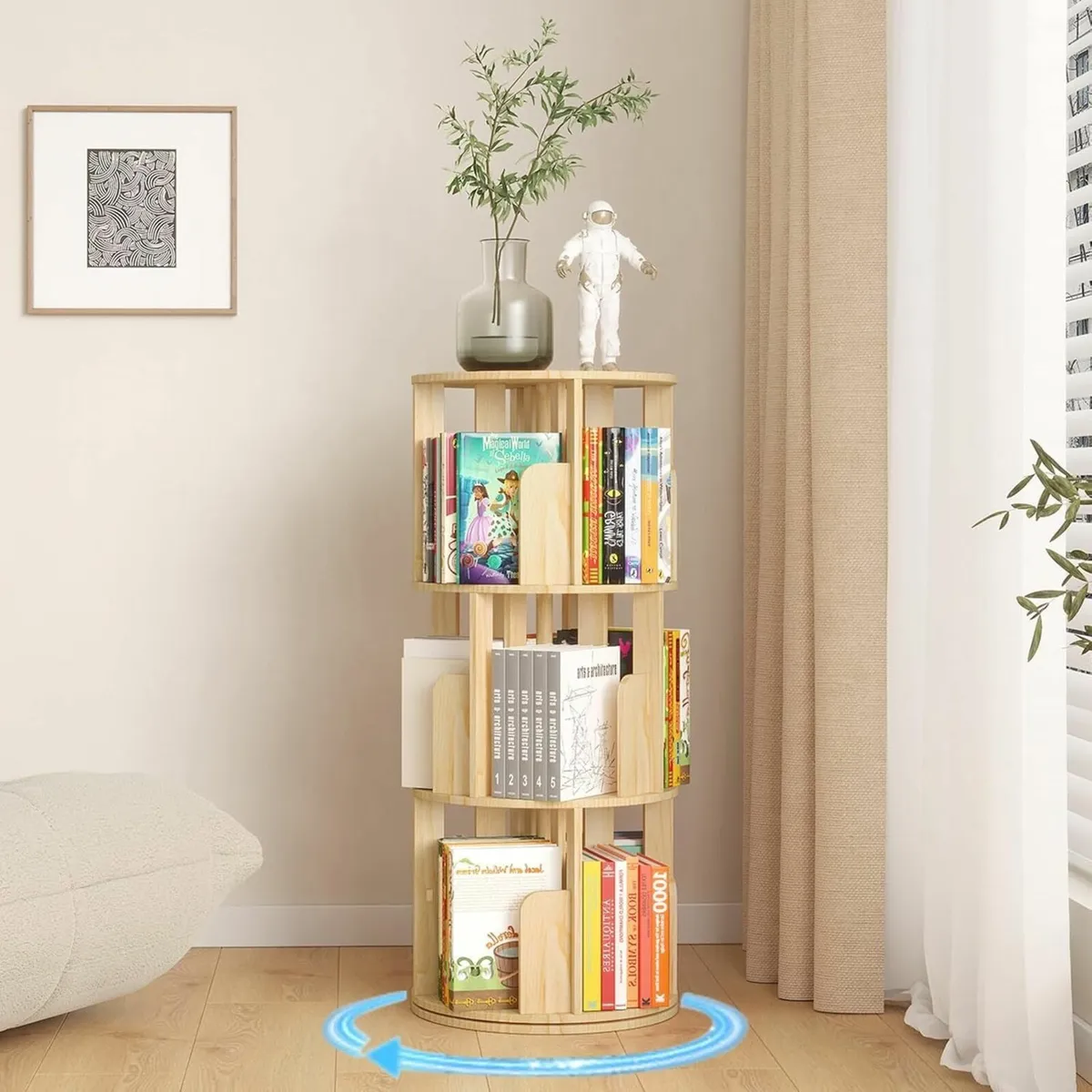 Rotating Bookshelf 3 Tier Floor Standing Bookcase - Image 1