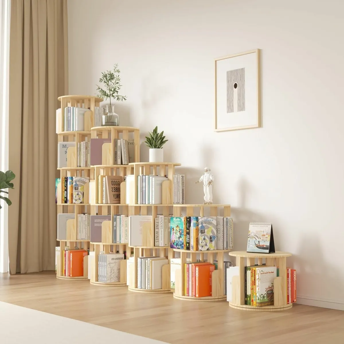 Rotating Bookshelf 3 Tier Floor Standing Bookcase - Image 4