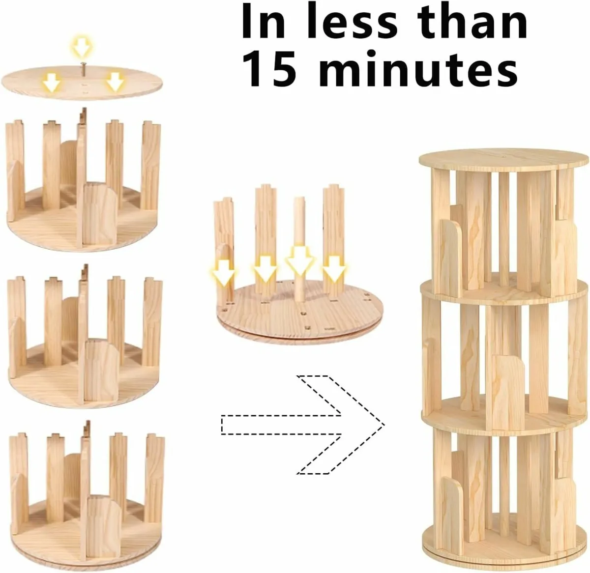 Rotating Bookshelf 3 Tier Floor Standing Bookcase - Image 3