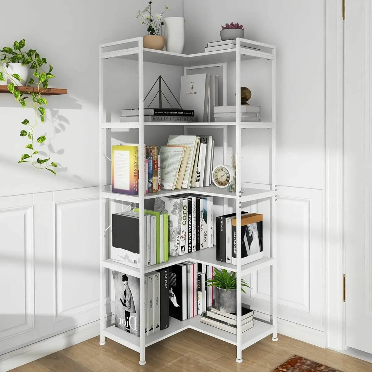 5 Tiers Corner Bookcases L Shaped Bookshelves - Image 1
