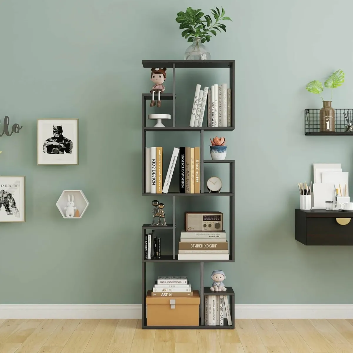 Book shelf Black Bookcase 4 Tiers Slim Bookshelf - Image 4