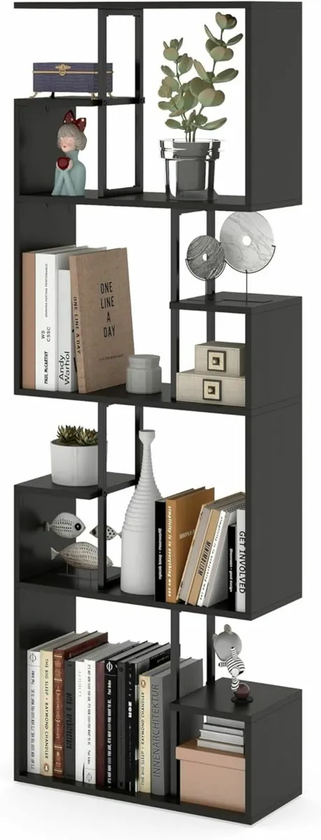 Book shelf Black Bookcase 4 Tiers Slim Bookshelf - Image 1