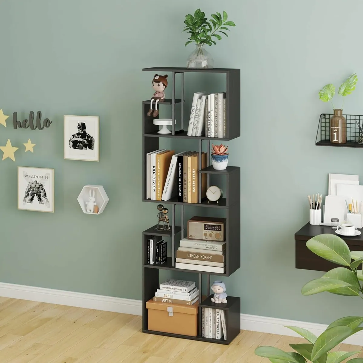 Book shelf Black Bookcase 4 Tiers Slim Bookshelf - Image 2