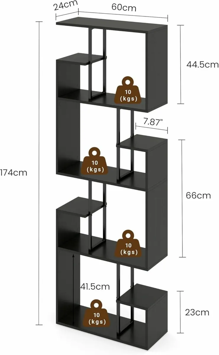 Book shelf Black Bookcase 4 Tiers Slim Bookshelf - Image 3